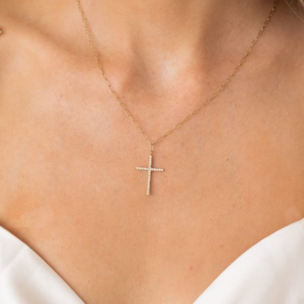 Link Chain Pave Cross Necklace